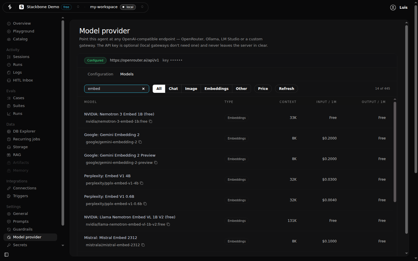 The same catalogue filtered by the search term 